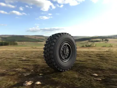 Military Tire with Wheel Low-poly 3D model