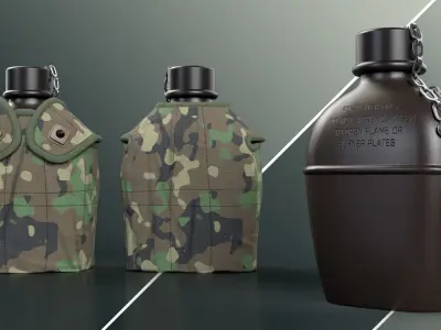 Military-Tactical Water Bottle and Pouch Free 3D model