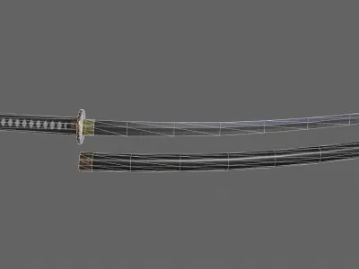 PBR Katana Japanese Sword Black V2 Low-poly 3D model