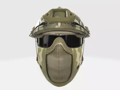 Tactical Military Helmet with Integrated Mask Low-poly 3D model