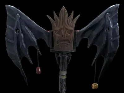 Stylized PBR Demon Battle Axe Game Weapon Prop model Low-poly 3D model