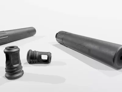 AAC Titan-QD Fast-Attach 338LM Silencer and Muzzle Brake Low-poly 3D model