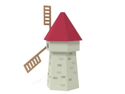 Low Poly Cartoon Windmill Low-poly 3D model