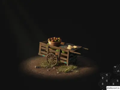 medieval cart Low-poly 3D model 9