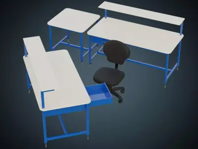 Desk And Chair 1 Basic Low-poly 3D model