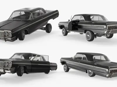 Two-Door Coupe Chevrolet Impala 1964 Lowrider Black Rigged 3D model