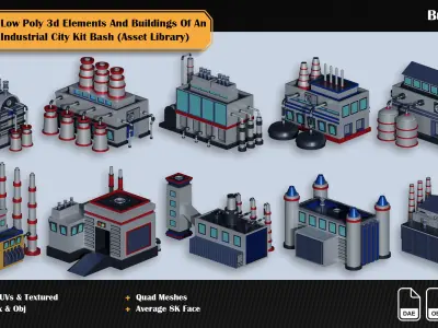 Industrial low poly kit bash Low-poly 3D model