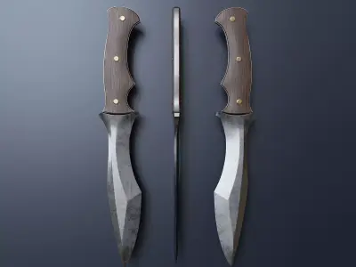 Hunting knife with wooden grips 4 Low-poly 3D model
