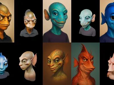 Head Fish bundle 11 pack 100 glb 3D model