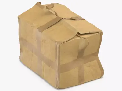 Old Damaged Cardboard Box Brown Tape 3D model