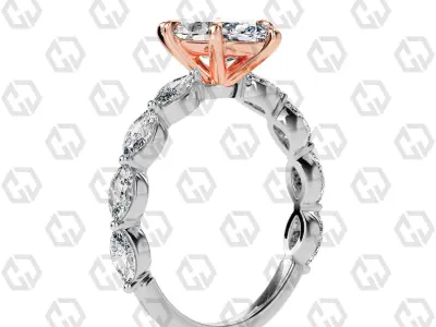 Ring 85 Marquise Shape marquise on shanks with Gems 3D print model