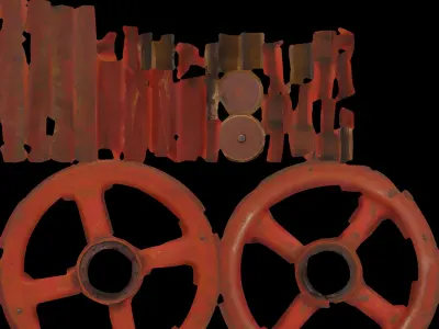 Rusty Red Valve Wheel Industrial Horror Game Prop Low-poly 3D model