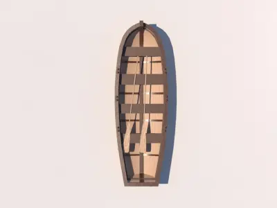 Low-poly row-boat wooden boat Low-poly 3D model