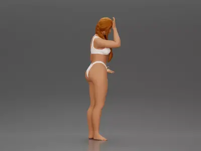Confused Woman in Standing with Hand on Forehead 3D print model
