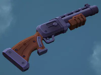 Stylized Steampunk Shotgun Low-poly 3D model