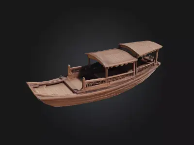 Wooden Sampan Model  Glide Through Tranquil Waters 3D model