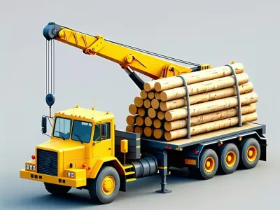 Log Truck with Crane 3D Model Low-poly 3D model