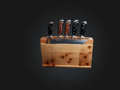 Realistic Knife Block Low-poly 3D model