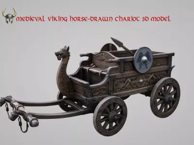 Medieval Viking horse-drawn chariot 3D model Low-poly 3D model