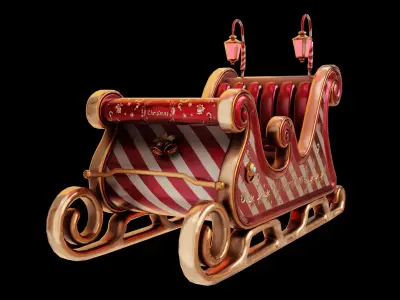 Santa Claus Sleigh Low-Poly Low-poly 3D model