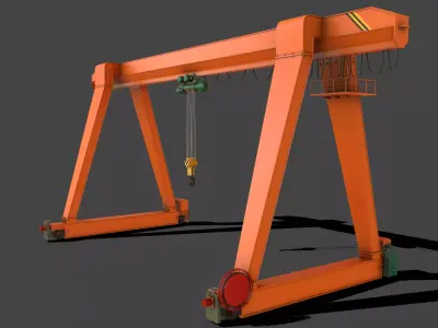 PBR Single Girder Gantry Crane V1 - ORANGE Low-poly 3D model