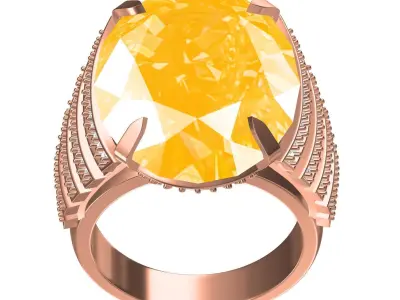 Antique Yellow Sapphire Cocktail Ring for Women 3D print model