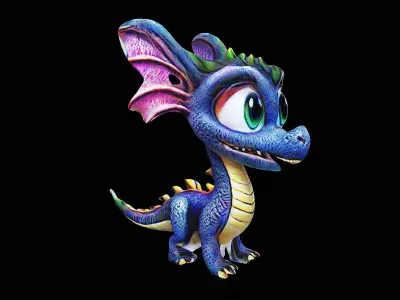 cute little dragon cartoon stylized 3D model