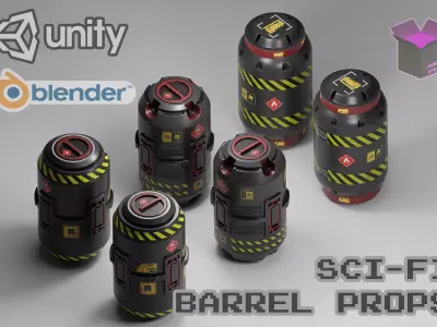 3 Sci-Fi Barrels Free low-poly 3D model