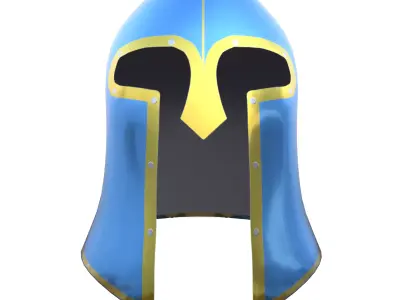 Low Poly Blue Medieval Great Helm Knight Helmet PBR 3D Model Low-poly 3D model