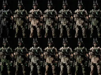 Female-Military Low-poly 3D model