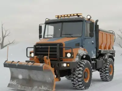 Winter Snow Plow Truck Vehicle 3D Model Low-poly 3D model
