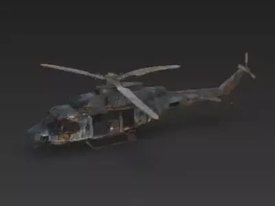 Decayed Skeletal Helicopter Wreckage 3D Model Low-poly 3D model