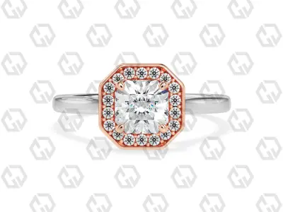 Ring 190 Radiant Shape Cathedral Halo with Gems 3D print model
