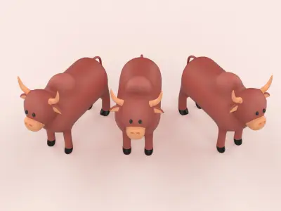  Cartoon Buffalo Animal Style Cute Low-poly 3D model