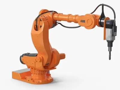 ABB 7600 Industrial Robot with Drilling Tool Orange Rigged for Maya 3D model