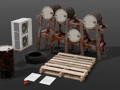 Industrial Props 3D Model  Low-poly 3D model