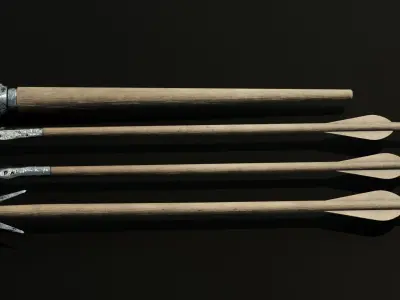Four medieval arrows for a crossbow 3D model