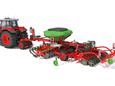 Tractor with Seed Drill 3D model 4