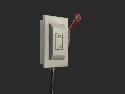 Electric Main Switchbox With On Off Lever and Cable Game Ready Low-poly 3D model
