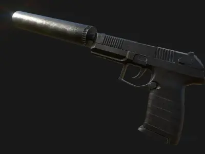 Russian self loading pistol Udav with silencer Low-poly 3D model