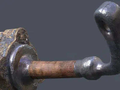 Hammer-Viking-Lowpoly-AR-VR piece of metal with wooden handle Low-poly 3D model