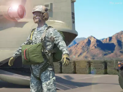 Military Parachute Equipped Soldier Green 3D model purchase