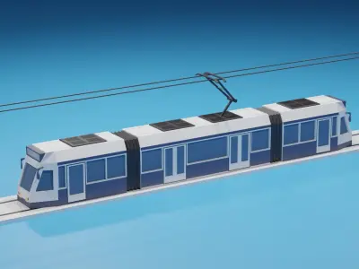 lowpoly Cartoon Tram Low-poly 3D model