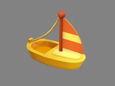 Cartoon toy sailboat - wooden boat Low-poly 3D model