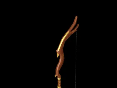 Low Rez Elvish Wooden Bow Low-poly 3D model