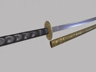 Engraved katana Low-poly 3D model