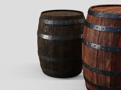 Wooden barrel set Low-poly 3D model