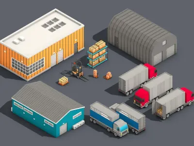 Low Poly Warehouse Logistics Isometric Low-poly 3D model
