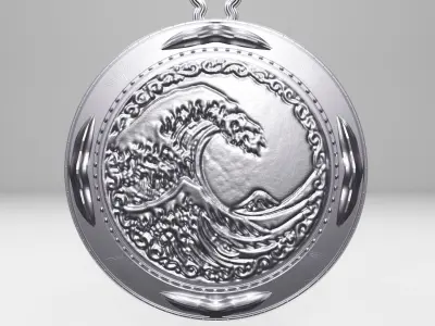 Hokusai - The Great Wave off Kanagawa Medallion high poly 3D model