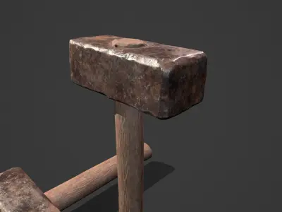 Blacksmith Iron Hammer Game Prop - Medieval Asset Low-poly 3D model